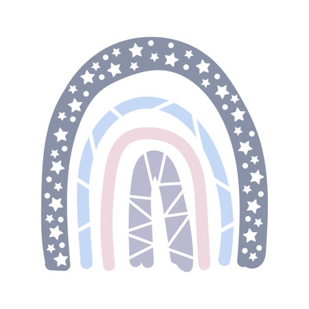 Abstract rainbow doodle Nordic style decor on white backgroundのイラスト素材