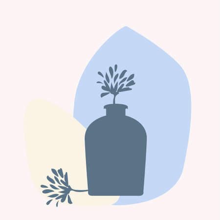 Vase with tropical plants and abstact colorful shapesのイラスト素材