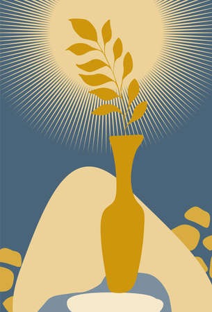 Boho style sun plants vase poster colorfulのイラスト素材