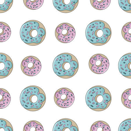 Donut seamless pattern. Colorful cartoon illustration. White backgroundのイラスト素材