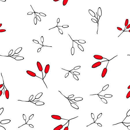 Barberry seamless pattern. Hand drawn berries on white background.のイラスト素材