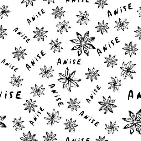 Anis star and spices seamless pattern. Hand drawn background.のイラスト素材