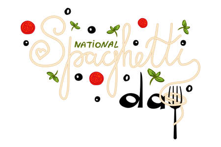 National spaghetti day hand drawn lettering with decorのイラスト素材