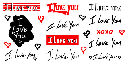 I love you hand drawn lettering set. Isolated on white backgroundのイラスト素材