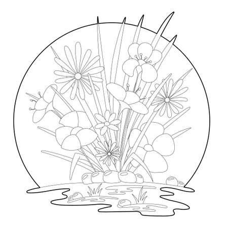 Flowerbed coloring page. Kids and adult antistress. isolated on white background.のイラスト素材
