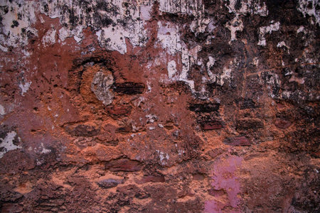 Old red brick wall texture background. Grunge cement surfaceの写真素材