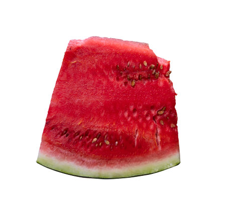 Slice Fresh red watermelon isolated on white backgroundの写真素材