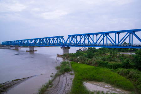Dhaka to Bhanga railway  Steel structure Rail Bridge Over the Arialkha River in Bangladeshの写真素材