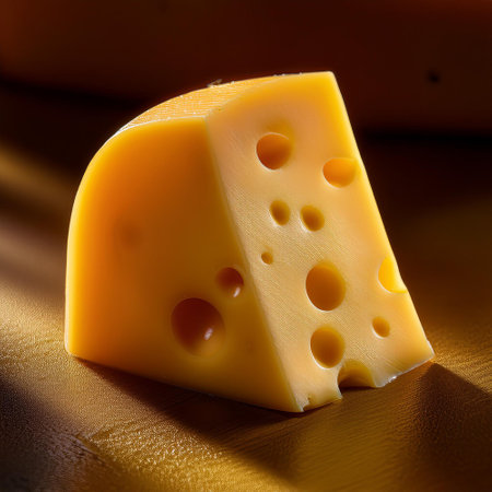 Cheese collection, piece of Swiss medium-hard cheese emmental with holes close upの素材