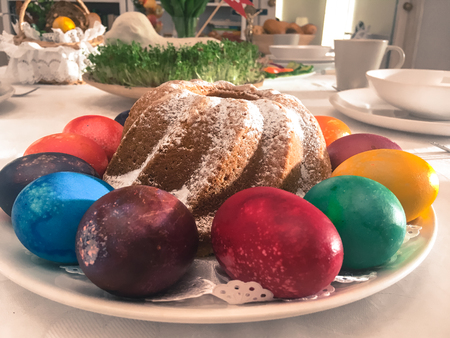 Easter, decorations on the tableの写真素材