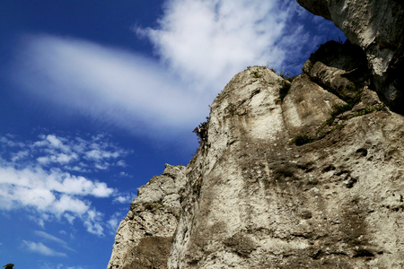 beautiful limestone rock against the blue skyの写真素材