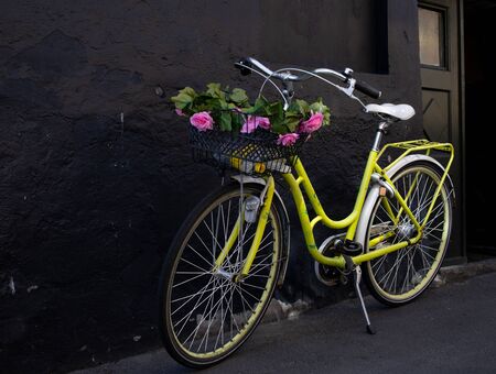bicycle in front of old house, Svaneke, Bornholm, Denmark