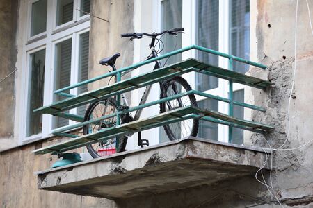 bicycle on the balcony, Polandの写真素材