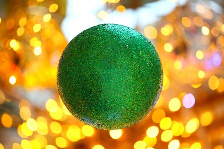 christmas ball on red background, BOKEHの写真素材