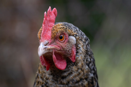 Portrait of a hen on the farm. Close-up.の写真素材