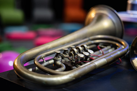 Musical instrument trumpet close up shot, shallow depth of field.
