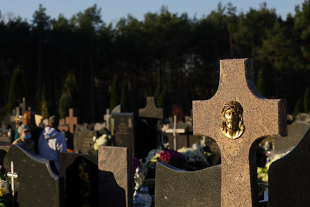 Gravestones and crosses at the Jewish cemetery in Warsaw, Poland.の写真素材