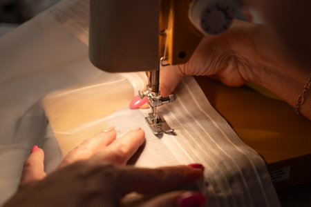 Sewing machine, close up of sewing machine needle and thread