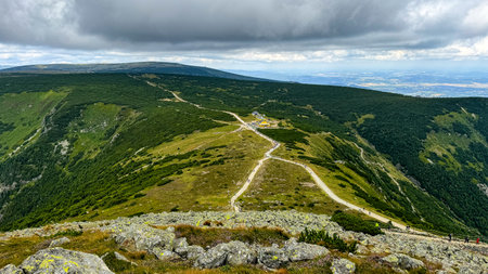 Panoramic view of Polish Mountains Karkonosze.の写真素材