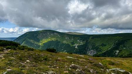 Panoramic view of the Polish Mountains Karkonosze.