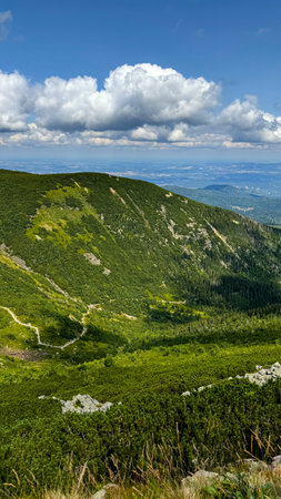 Panoramic view of Polish Mountains Karkonosze.の写真素材