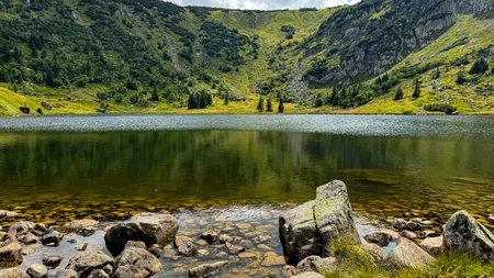 Karkonosze National Park. Panoramic view of a mountain lake in the Karpacz. Poland