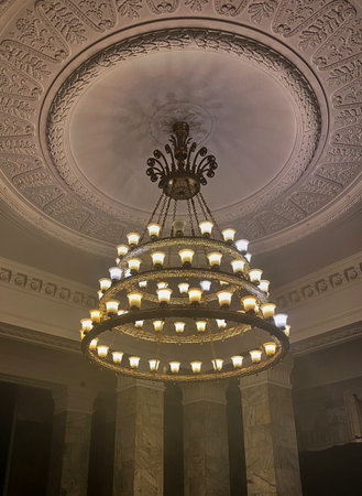 Chandelier in the Palace of Culture and Science in Warsawの写真素材