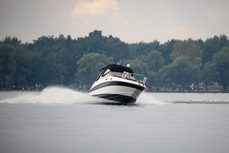 speedboat on the river of Amsterdamの写真素材