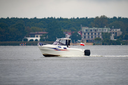 Motorboat on the Volga river in Gdansk, Polandの写真素材