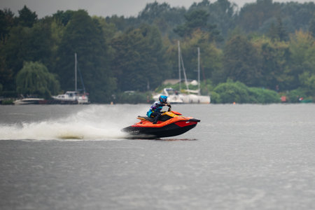 Unidentified man on jet skiの写真素材