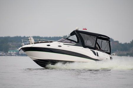 Motorboat on the Narew Riverの写真素材
