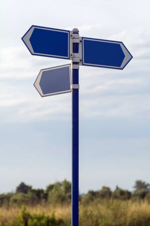 Street Signpost. Blank direction arrows pointing to a different ways. Vertical version.の写真素材