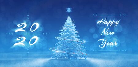 "Happy New Year - 2020" Winter Festive Design. Greeting card composed from typescript and 3D rendering graphics.の写真素材