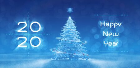 "Happy New Year - 2020" Winter Festive Design. Greeting card composed from typescript and 3D rendering graphics.の写真素材