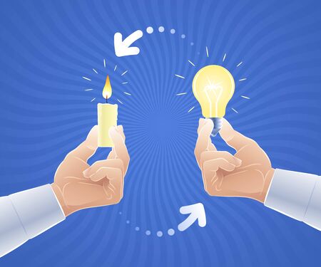 Interchange or replacement of an old idea for a new one. Vector illustration on the theme of Creativeness or Innovations.のイラスト素材