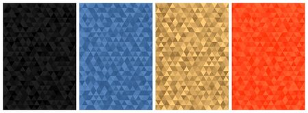 Set of Abstract Geometric Patterns. Vector varicolored polygonal backgrounds composed from uniform triangles.のイラスト素材