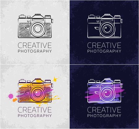Creative Photography. Set of graphic designs in sketchy style on the subject of "Professional Creative Activity".のイラスト素材