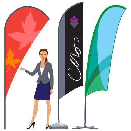 Banner flag set with professional business woman on white backgroundのイラスト素材