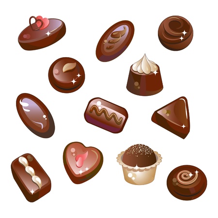 Dark chocolates, chocolate candy and truffles. Isolatedのイラスト素材