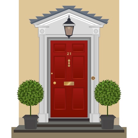 Red painted front door with brass fittings.のイラスト素材