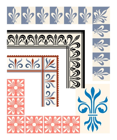 Fleur de Lys frame and border set. Heraldic design elementsのイラスト素材
