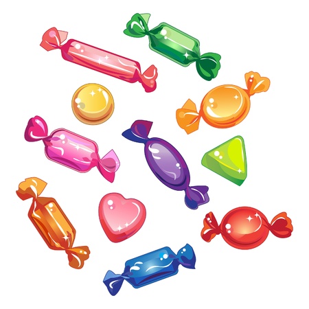 Sweets, candy and chocolate, in colorful shiny wrappers のイラスト素材
