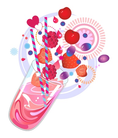 Fruit smoothie or milkshake made with red summer berriesのイラスト素材