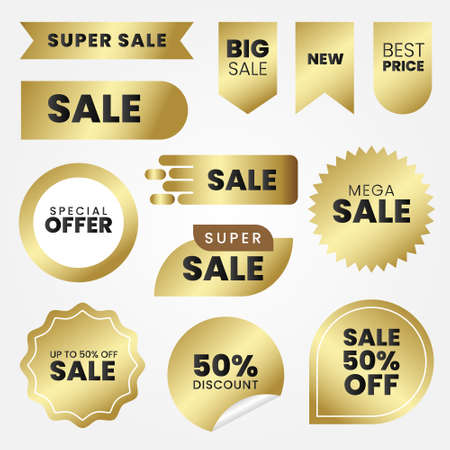 set of golden sale labelsのイラスト素材