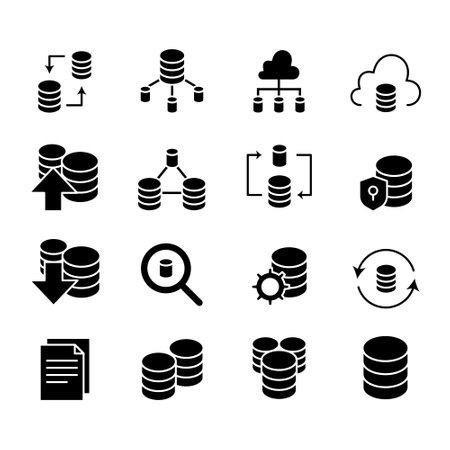 set of black and white database iconsのイラスト素材