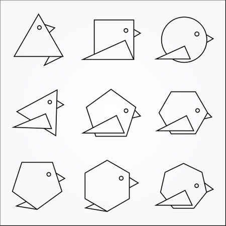 origami birds icon set.cute styleのイラスト素材