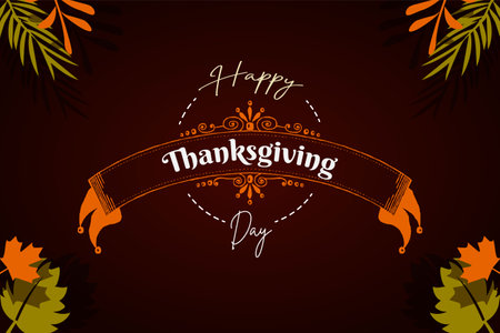 Happy Thanksgiving banner with autumn leaves background.のイラスト素材