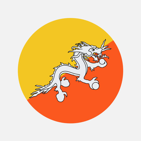 Dragon icon on the background of the flag of Bhutan. Vector illustrationのイラスト素材
