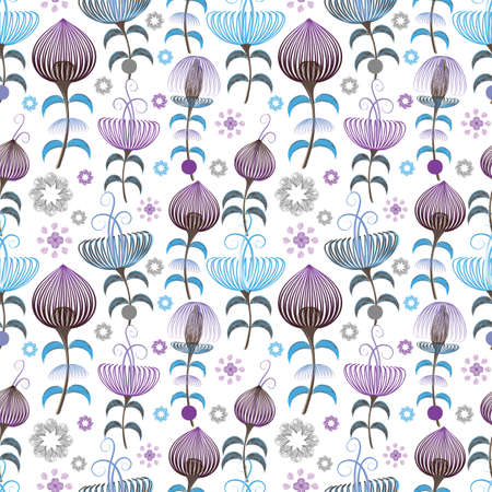 Vector Floral Seamless Pattern On White Background Fairy Magic Garden Stylized Flowers Royalty Free Vector Graphics