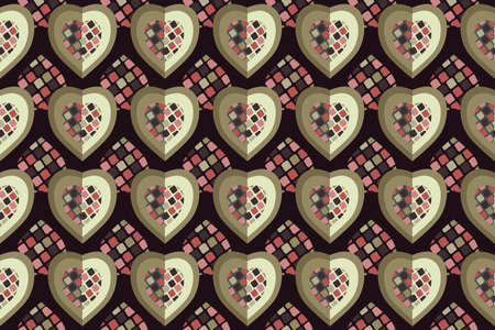 Abstract colored vector seamless pattern of leaves in the shape of hearts. Burgundy, green, beige...